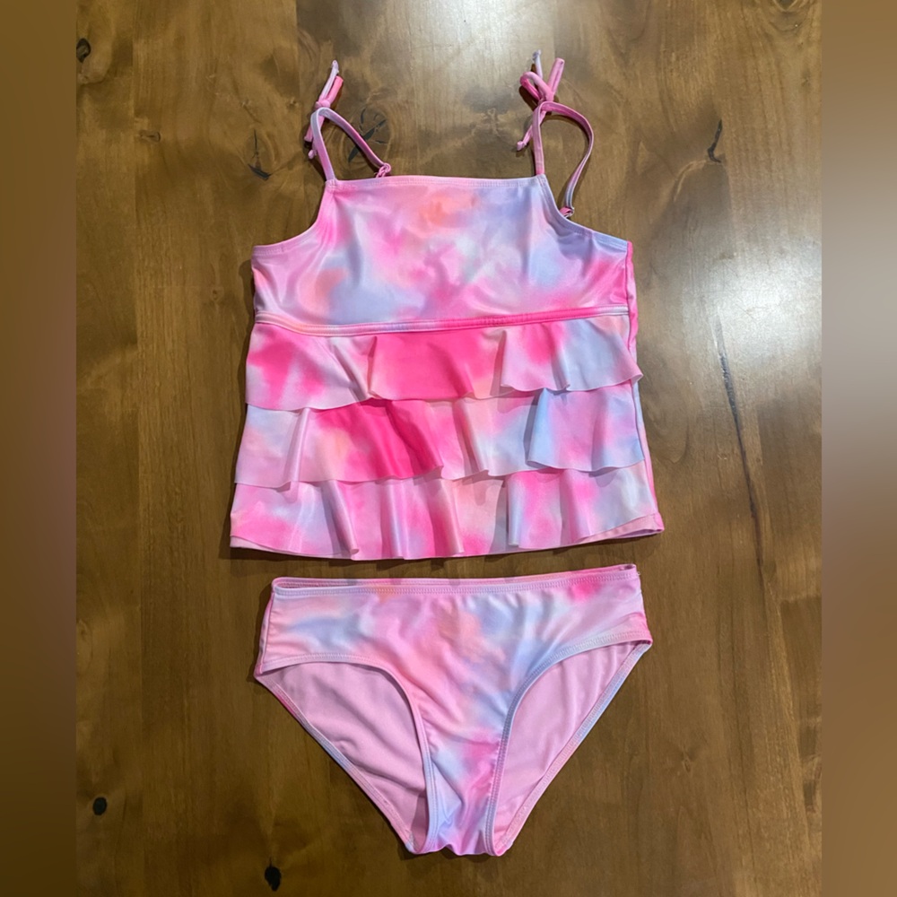JUSTICE TANKINI SWIM SET YXL GUC PINK TIE DYE